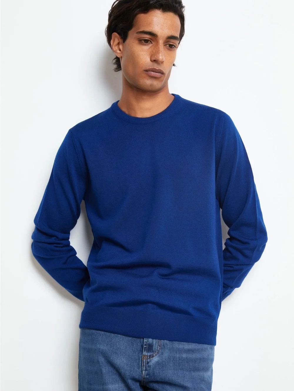 Banana Republic Mens Large Merino Wool Sweater Blue Italian Yarn Crewneck